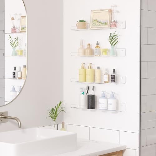 Upsimples 4 Pack Clear Floating Shelves for Wall Storage