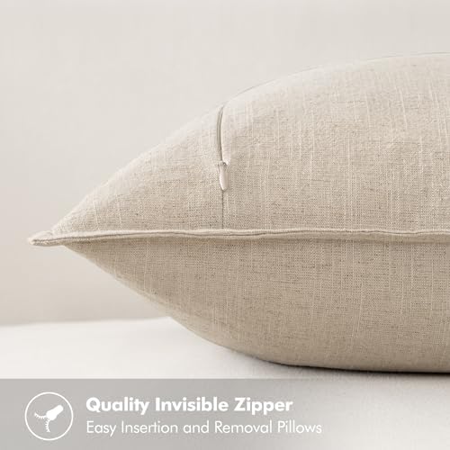 MIULEE 18x18 Inch Boho Linen Pillow Covers Natural Beige