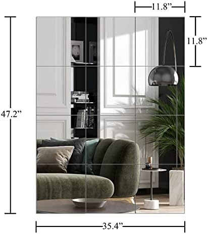 Ruomeng 12x12 Inch Frameless Mirror Tiles 12Pcs Set