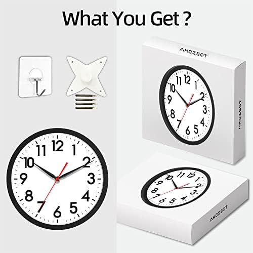 AKCISOT 10 Inch Silent Wall Clock - Analog Black