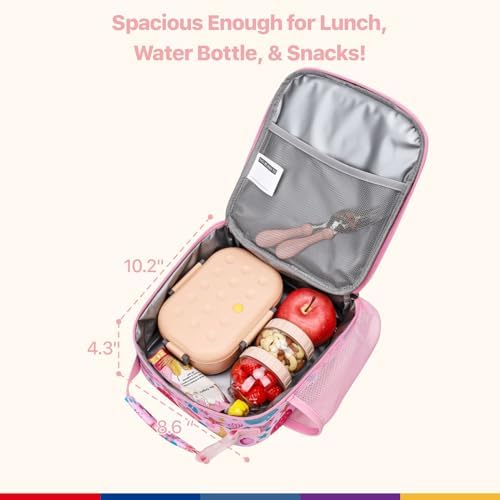 Bagseri Lunch Bag for Kids - Pink Marine Animals Reusable Leak-Proof Insulated