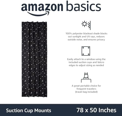Amazon Basics Blackout Curtain with Suction Cups 50 x 78 Moon and Stars