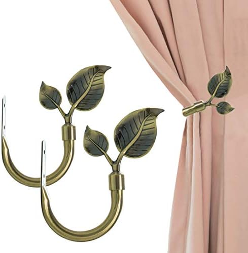 HIKMLK Leaf Shaped Curtain Holdbacks 2pcs Antique Brass 1