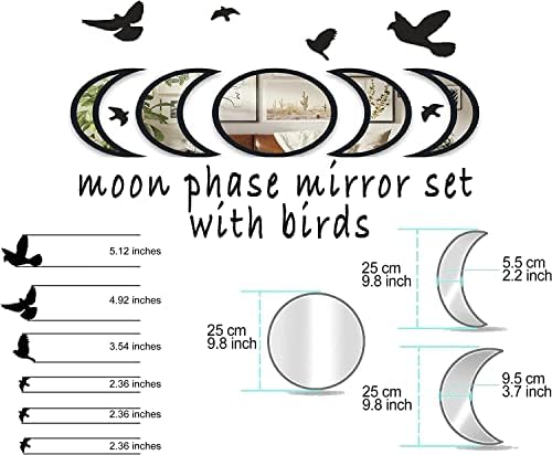 NESHE Moon Phase Mirror Set with Wooden Birds