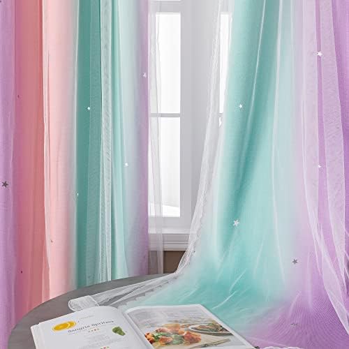 XiDi Rainbow Blackout Curtains for Girls Room