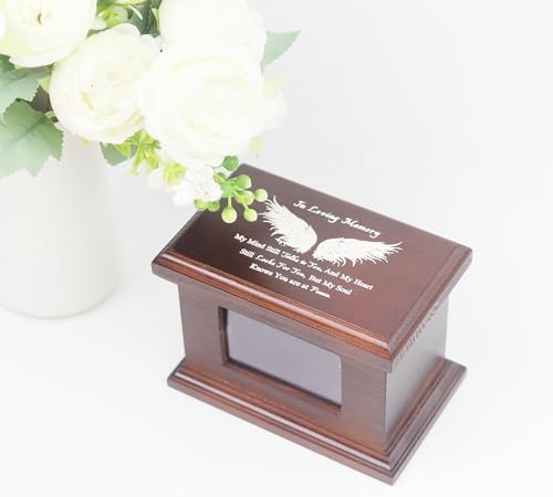 55 Inch Wooden Memorial Urn with Photo Frame - Wing Design