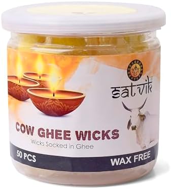 Craftsman Pure Cow Ghee Wicks for Puja - 50 Pc Jar