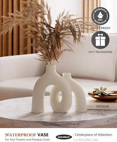 Jonronboci Hug Donut Vase Set - Cream White Matte Ceramic
