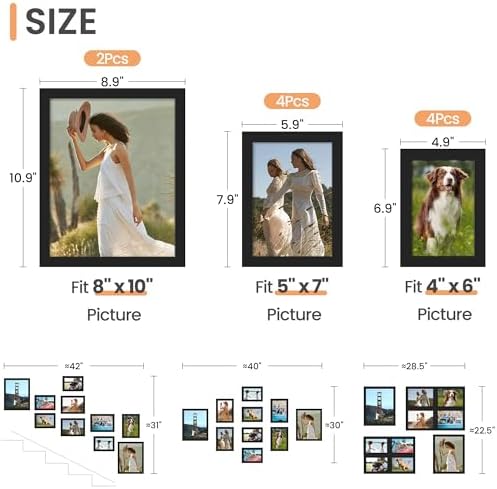 upsimples 10 Pack Picture Frames Collage Set - Black