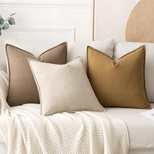 MIULEE 18x18 Inch Boho Linen Pillow Covers Natural Beige