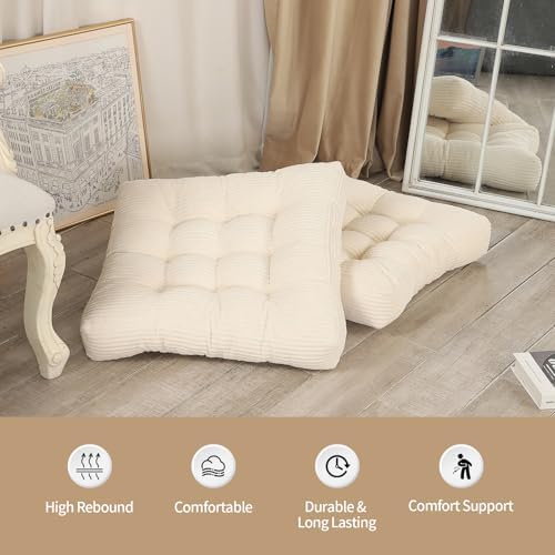 LOVMOC 22 Inch Floor Cushion for Adults Beige