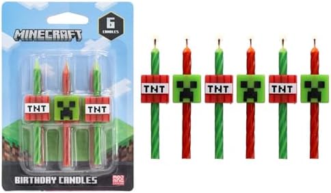 DecoPac Minecraft Birthday Candles - 6 Red Green Striped Candles