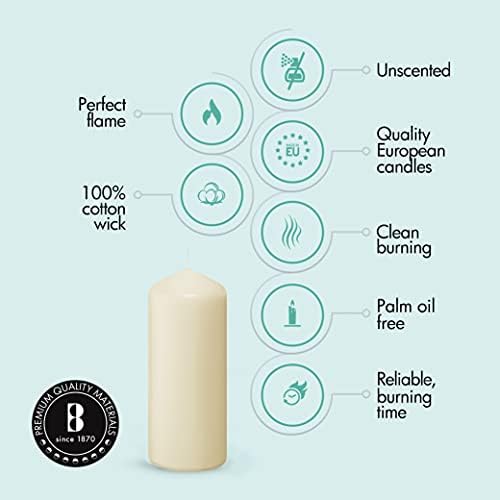 BOLSIUS 12 Ivory Pillar Candles - Unscented Dripless Set