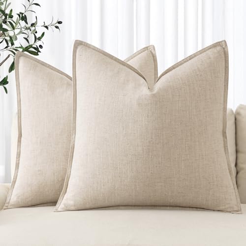 MIULEE 18x18 Inch Boho Linen Pillow Covers Natural Beige