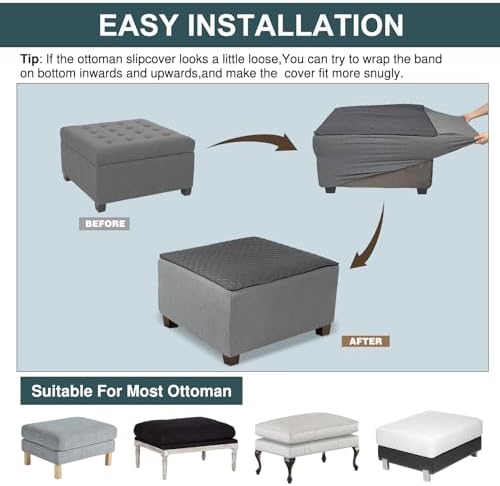 NeColorLife Large Square Ottoman Slipcover - Dark Gray