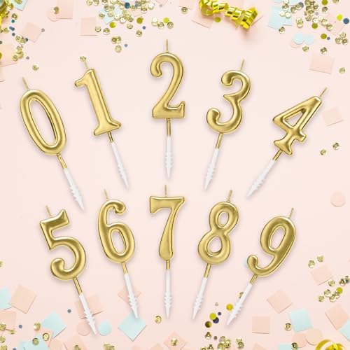 Beanlieve 10-Piece Numeral Birthday Candles - Champagne Gold