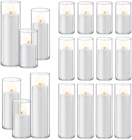 Homjoy 36 PCS White Pillar Candles with Clear Glass Holders