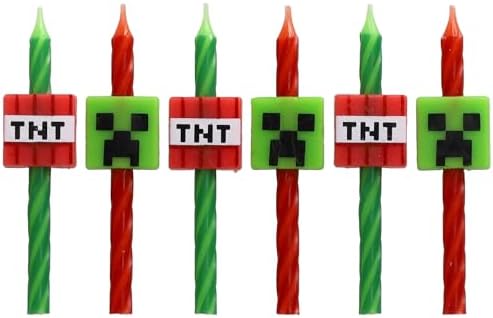 DecoPac Minecraft Birthday Candles - 6 Red Green Striped Candles