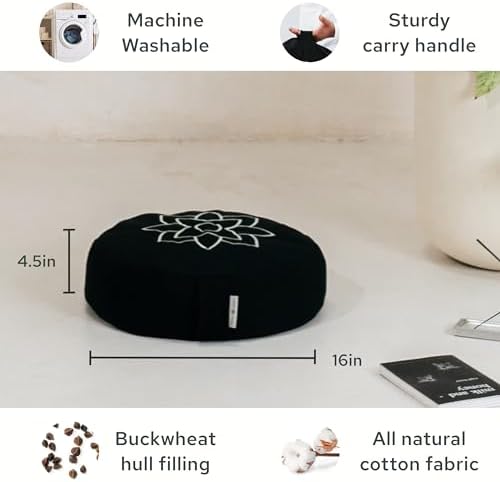 Mindful Modern Large Meditation Cushion with Buckwheat Fill and Cotton Cover