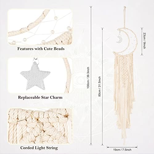 Boho Macrame Dream Catcher with Moon Star Tassels