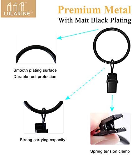 42 Pack Black Curtain Rings with Clips for Drapery Rod