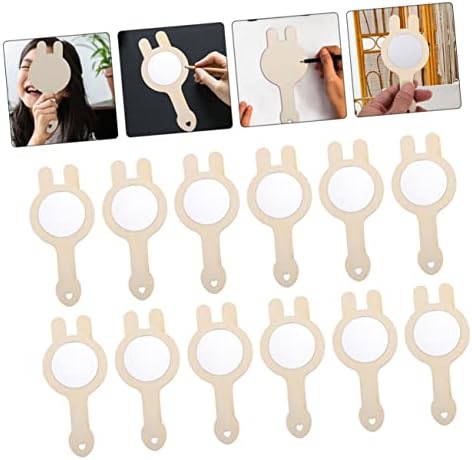 Angoily 12pcs Mini Wooden Hand Mirror DIY Set for Kids