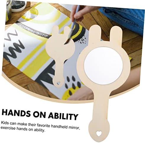 Angoily 12pcs Mini Wooden Hand Mirror DIY Set for Kids