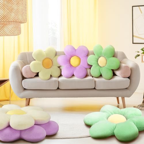 Sratte 3 Pcs Flower Shaped Throw Pillows
