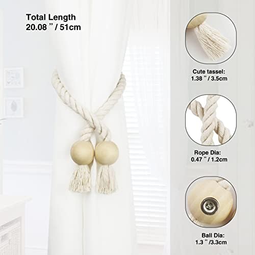 Nieffeiy 2 Pack Magnetic Curtain Tiebacks Beige