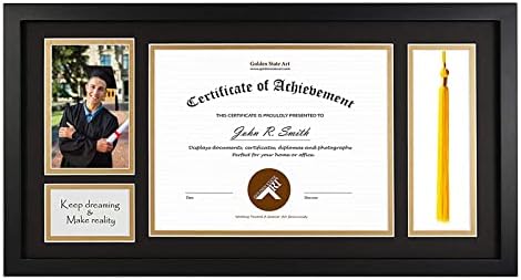 Golden State Art 11x22 Black Diploma Frame with Tassel Holder