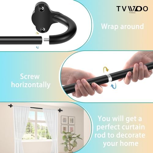 TVWOO Matte Black Wrap Around Curtain Rods 28-48 Inch