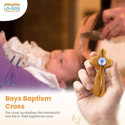 Olive Wood Boys Baptism Cross - Handcrafted Holy Land Keepsake