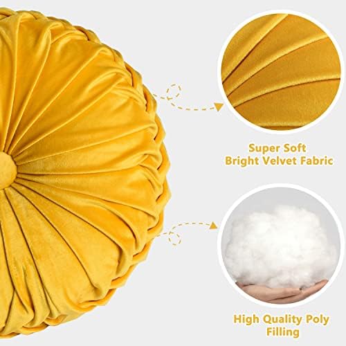 HIG Set of 2 Round Pleated Throw Pillows with Center Button
