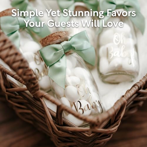 Ethisa 24 Pack Oh Baby Woodland Milk Glass Bottles with Ribbons and Stickers