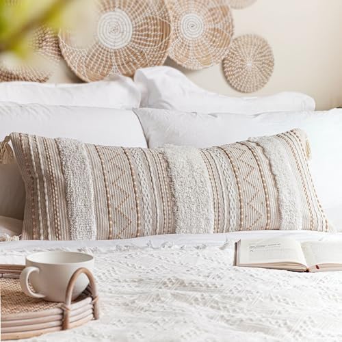 Cream Boho Throw Pillow Cover 14x36 for Bedroom and Living Room