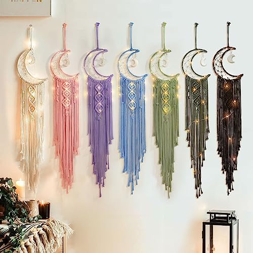 Boho Macrame Dream Catcher with Moon Star Tassels