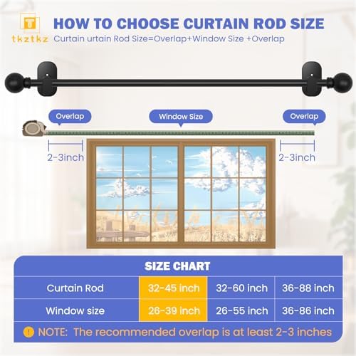 TKZTKZ No Drill Curtain Rods 32-45 Inch Black Adjustable 1