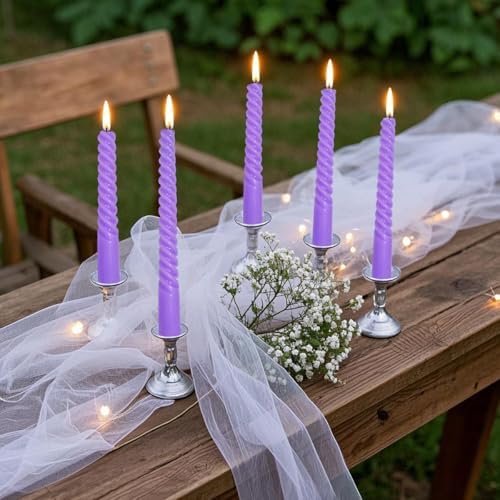 Beilisen 6 Pack 10 Inch Lavender Purple Spiral Taper Candles 1
