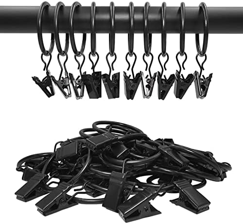 40 Pack Curtain Rings with Clips - Black