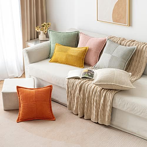 MIULEE Corduroy Pillow Covers Set of 2 Beige