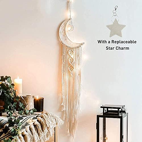 Boho Macrame Dream Catcher with Moon Star Tassels