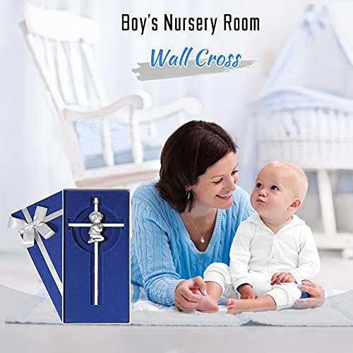 Tryuunion Baby Wall Cross for Boys 7 Inch Silver Baptism Gift