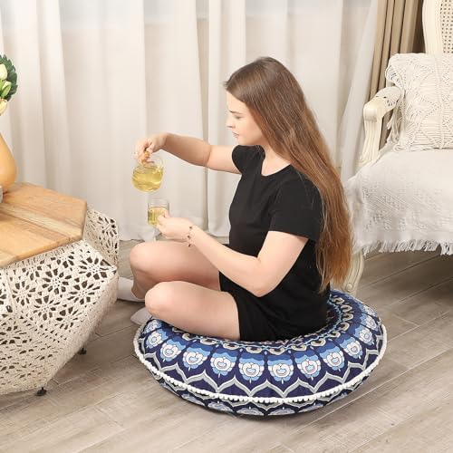 LOVMOC 32 Inches Meditation Floor Cushion 2 Pack Navy Blue