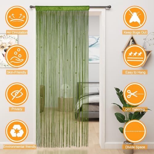 YIIBAII Green Beaded Curtain 39x79 Inches