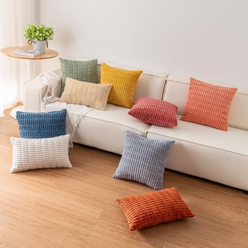 Pack of 2 Corduroy Striped Throw Pillow Covers 18x18 Inch