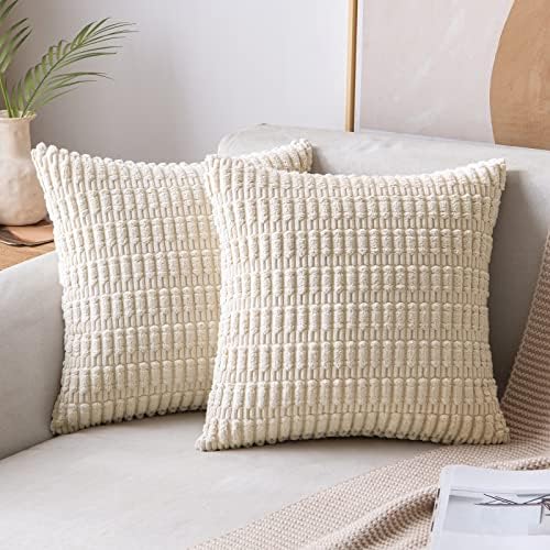 MIULEE 2-Pack 18x18 Inch Corduroy Throw Pillow Covers