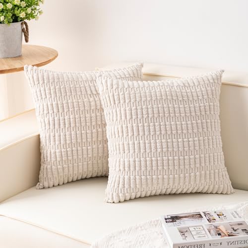 Pack of 2 Corduroy Striped Throw Pillow Covers 18x18 Inch