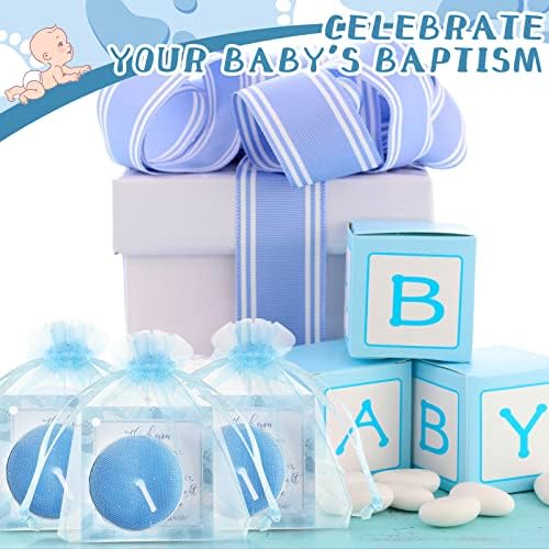 50 Sets Baby Shower Favors with Tealights Cards and Bags Blue