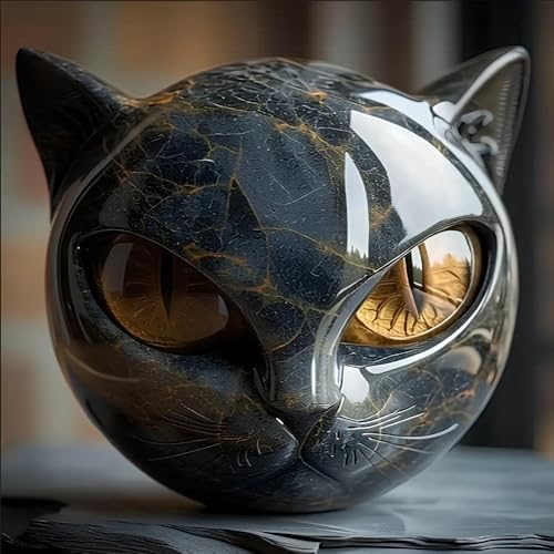 Luxury Black Cat Sculpture 2pc Hand-Carved Obsidian Decor
