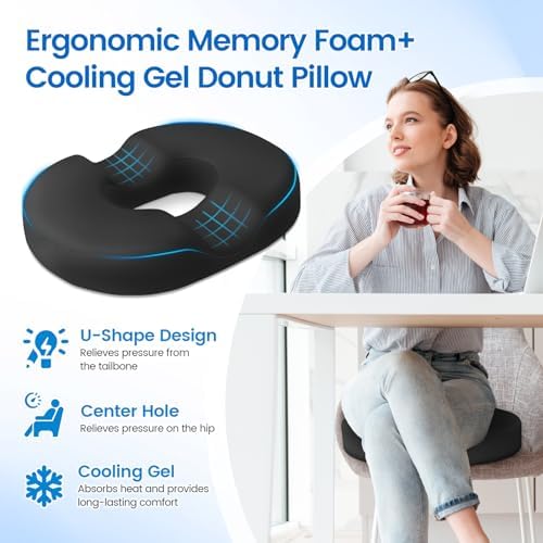 CushZone Donut Pillow Floor Cushion - Cooling Gel Memory Foam Black 1